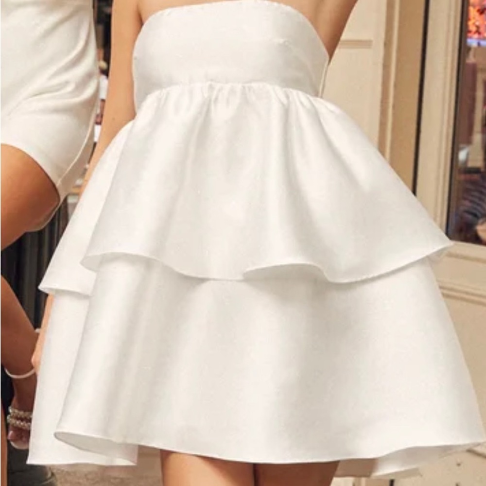 Strapless white tiered dress